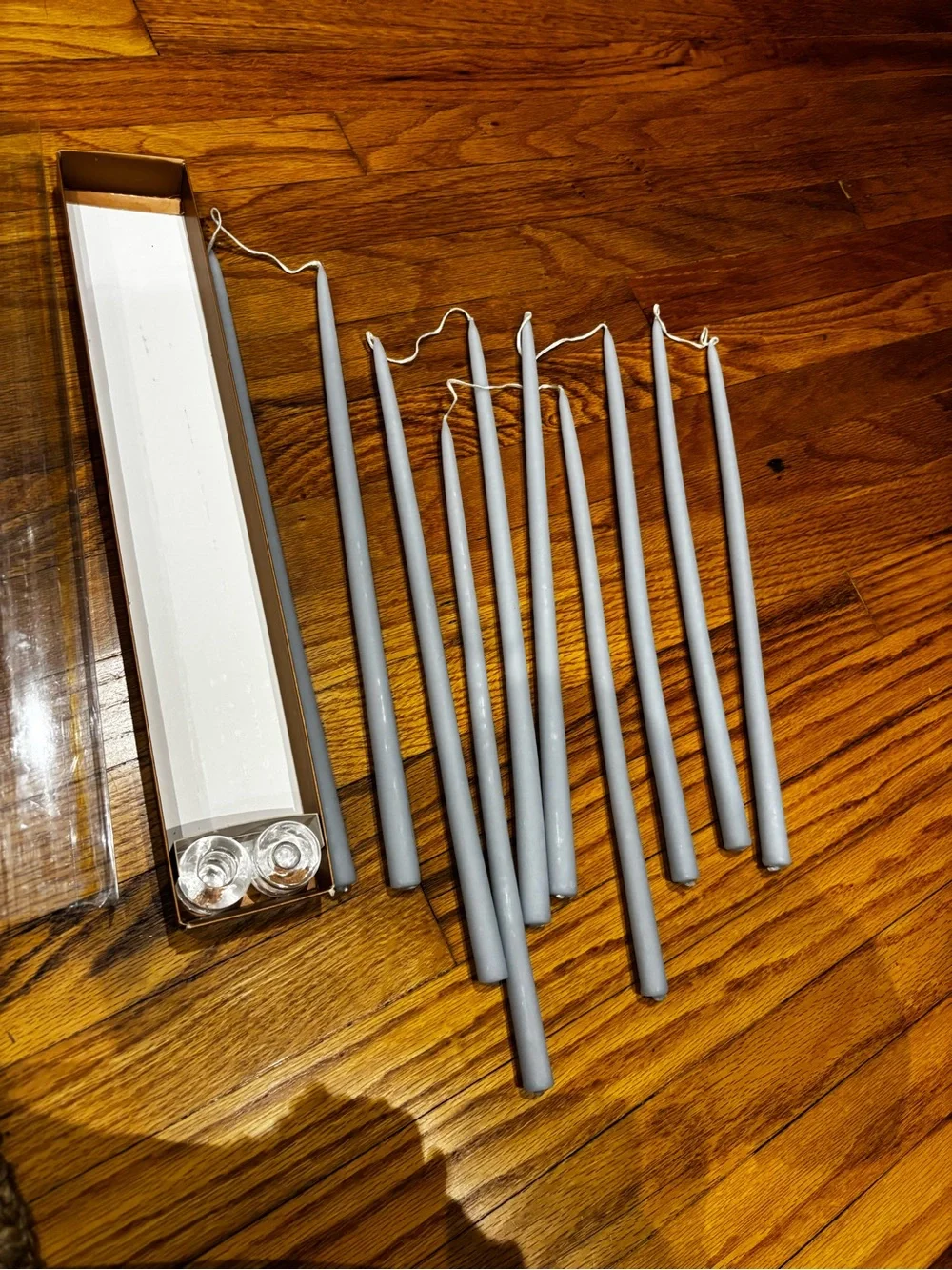 10 blue Taper Candles with 2 bases